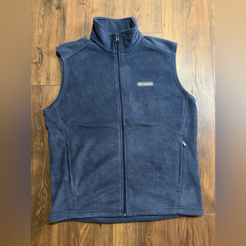 Columbia Men's Navy Blue Full Zip Fleece Vest Size Medium Pockets